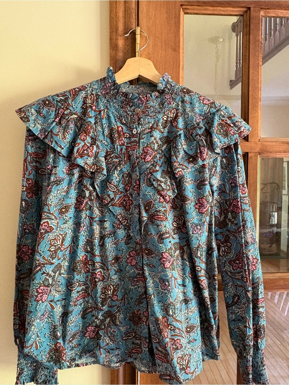 Loft Paisley Pattern Long Sleeve Blouse Size Large - Picture 3 of 5